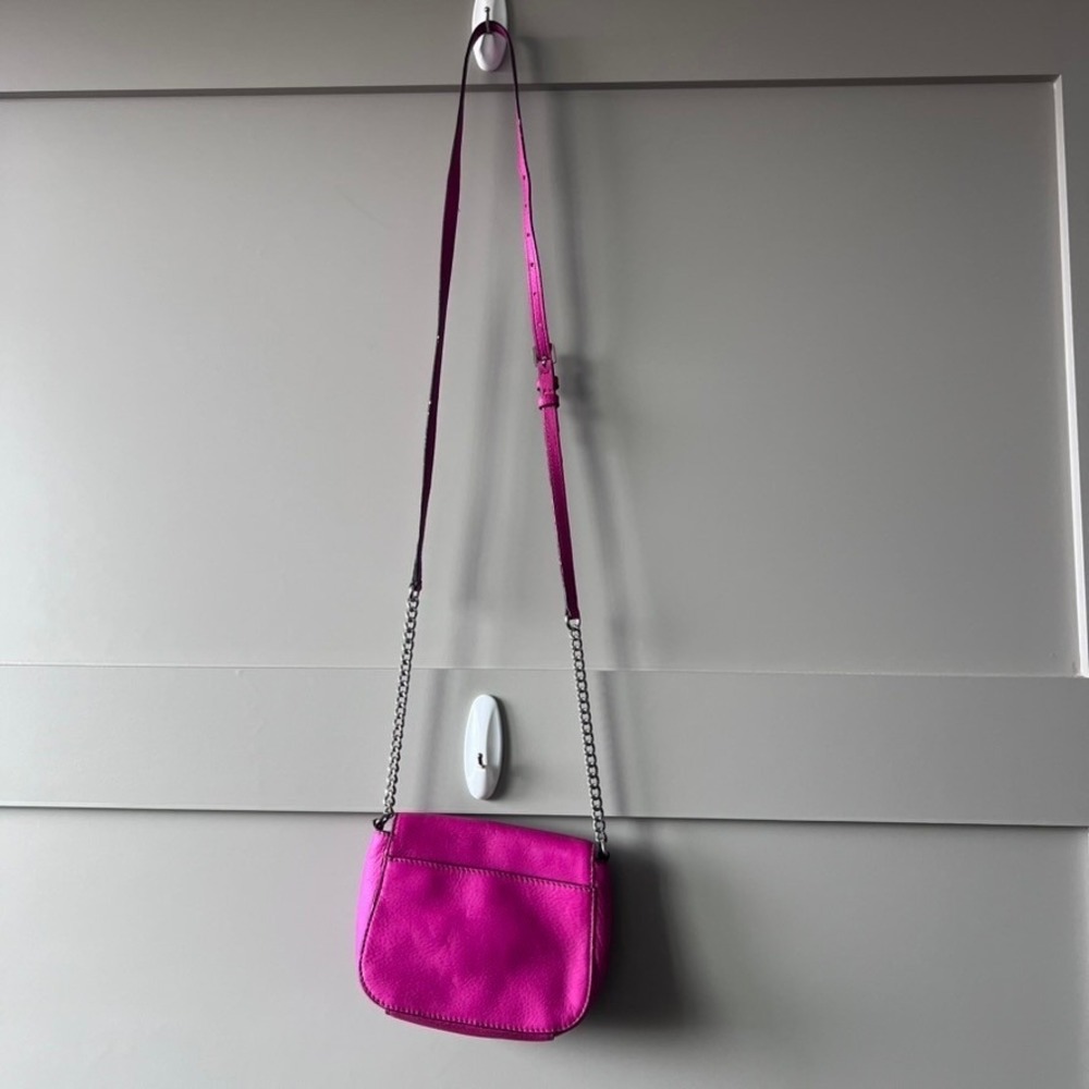 Michael Kors Fulton Small Pebble Leather Flap Crossbody Bag Purse Pink Silver - Picture 4 of 13
